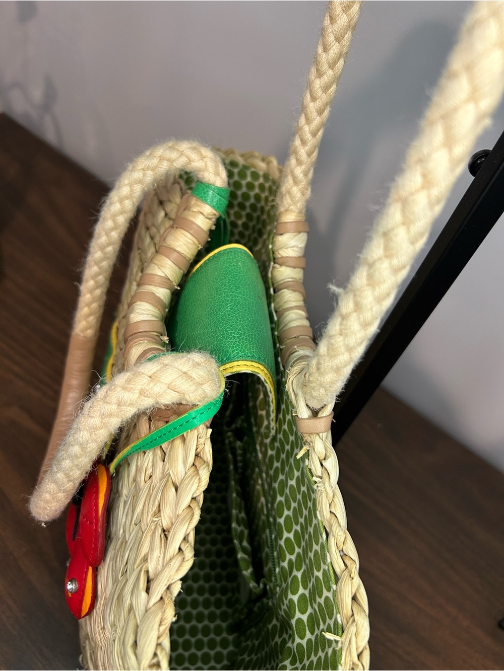 Brighton Woven Hula Straw Tote with Green Leaf Appliqué & Red Flower Charm - Picture 12 of 17